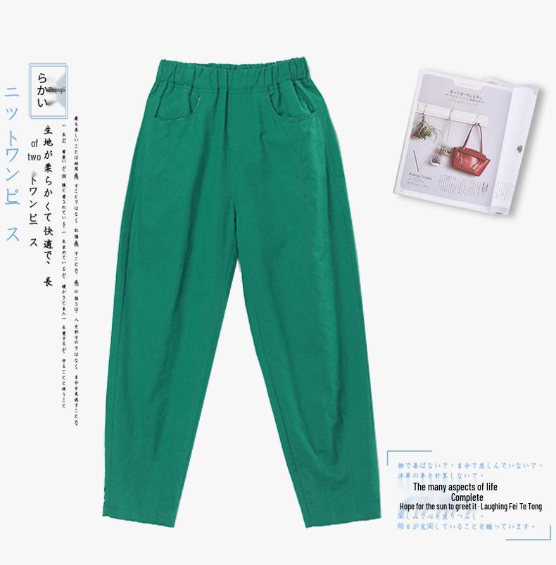 Женские летние брюки гаремы с высокой талией и длиной семь восьмых - прилегающего кроя с узкими штанинами