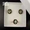 Oval 10*12mm Natural Green Amethyst Jewelry Set 925 Sterling Silver Jewelry Ring Earring for Women Daily Wear Nice Gift