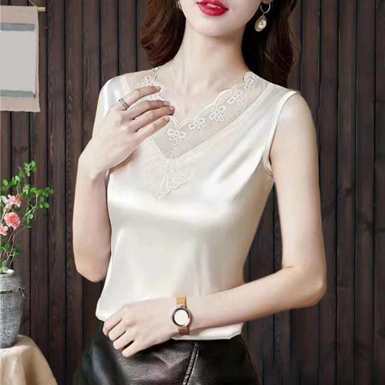 Женский однотонный кружевной топ на бретелях, очень мягкий эластичный пуловер без рукавов