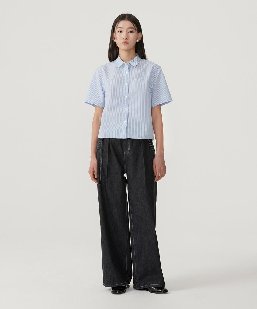COVERNAT WOMAN Belted Wide Denim Pants Indigo