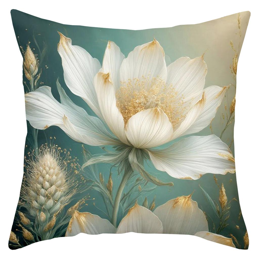 Floral Patterned Cushion Covers Green Gold Flower Decor Polyester pillowcase, sofa decorative cushion cov Headboard Pillow