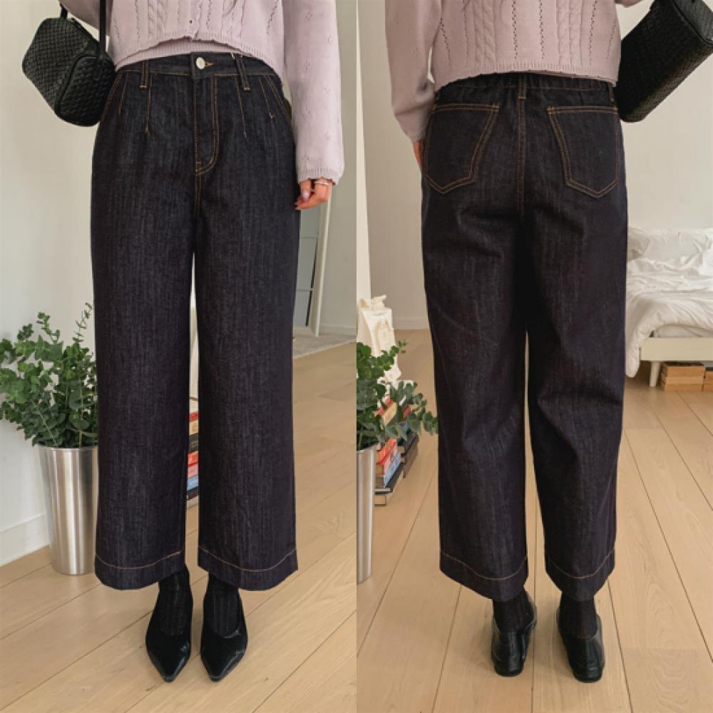 New ArrivalS Open Run Women S High waiSt 9 Length Wide Denim pantS Dark Blue