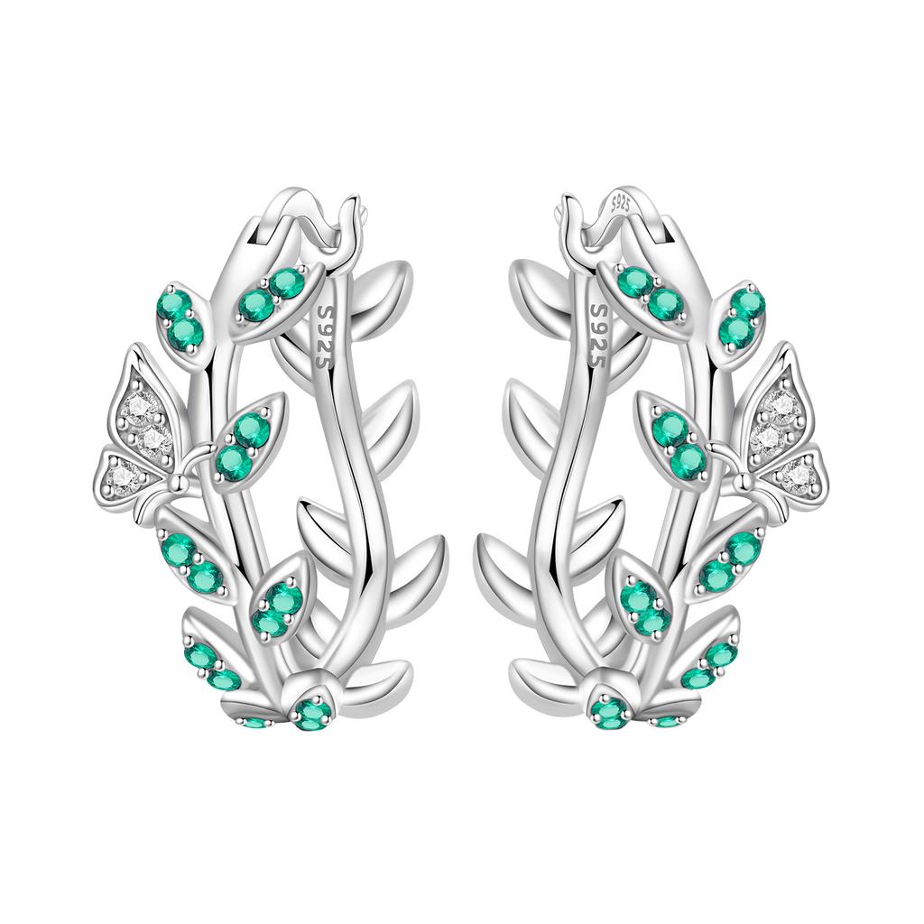 Original NEW S925 Silver Pink Purple Flowers Plants leaf Series Earring Hoop Earrings Women Jewelry Party Gifts