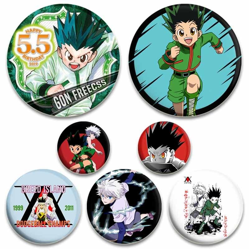58 мм эмалированная булавка Hunter x Hunter из сплава, круглые булавки для лацканов в стиле аниме, мультяшные броши на рюкзаке, милые значки в виде фигурок манги, аксессуары, подарки