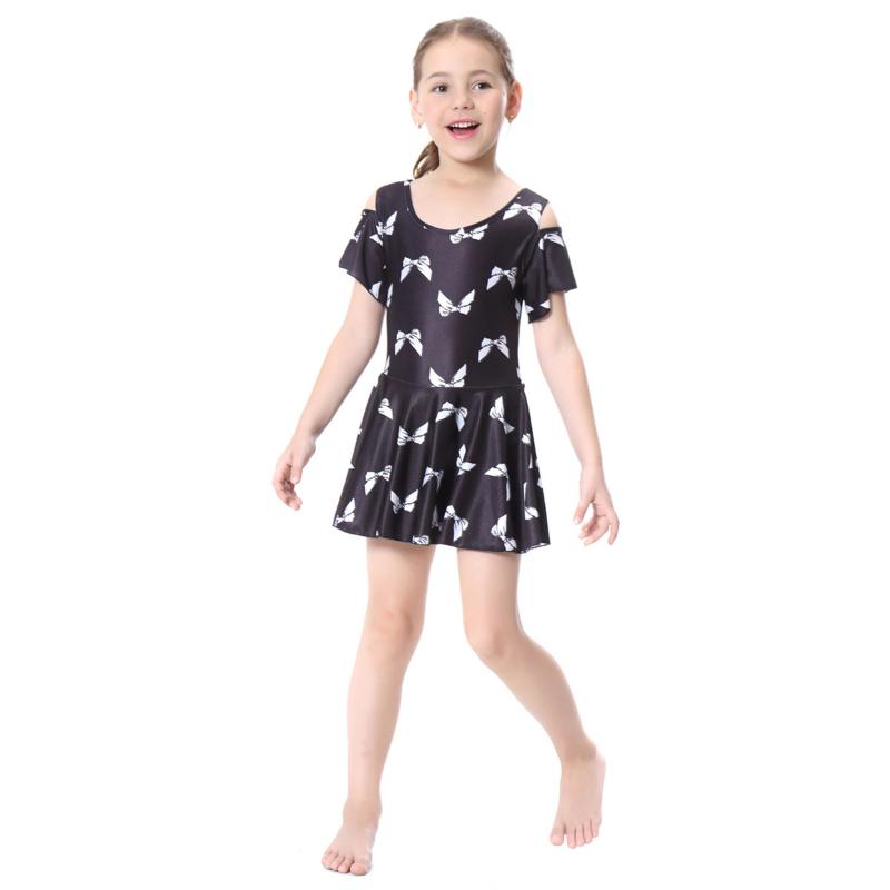 Мусульманские купальники для девочек, консервативное купальное платье с бантами и принтом для детей, детский исламский купальный костюм