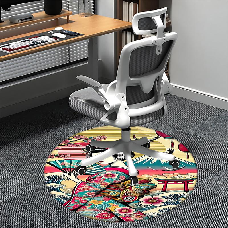 Japanese Geisha Artwork Chair mat Round Rug-Office carpet, Machine Washable, Non-slip, Suitable for Living Rooms, Bedrooms