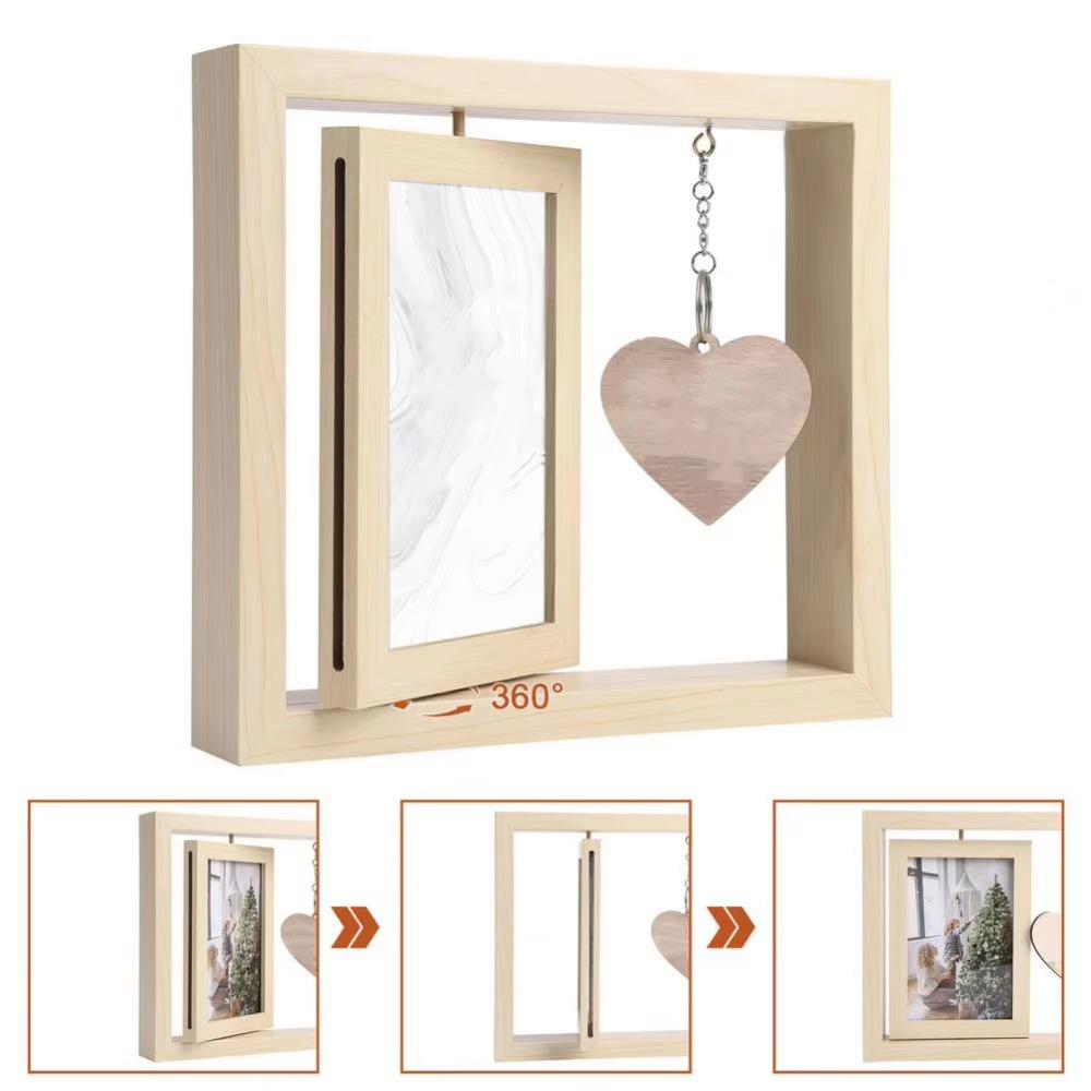 With Heart Pendant Desktop Photo Frame Wooden Photo Display Frame Home Supplies
