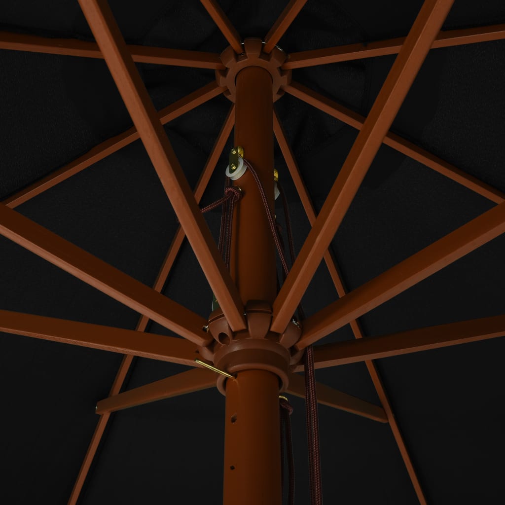 330 cm Black Sun Umbrella with Wooden Pole