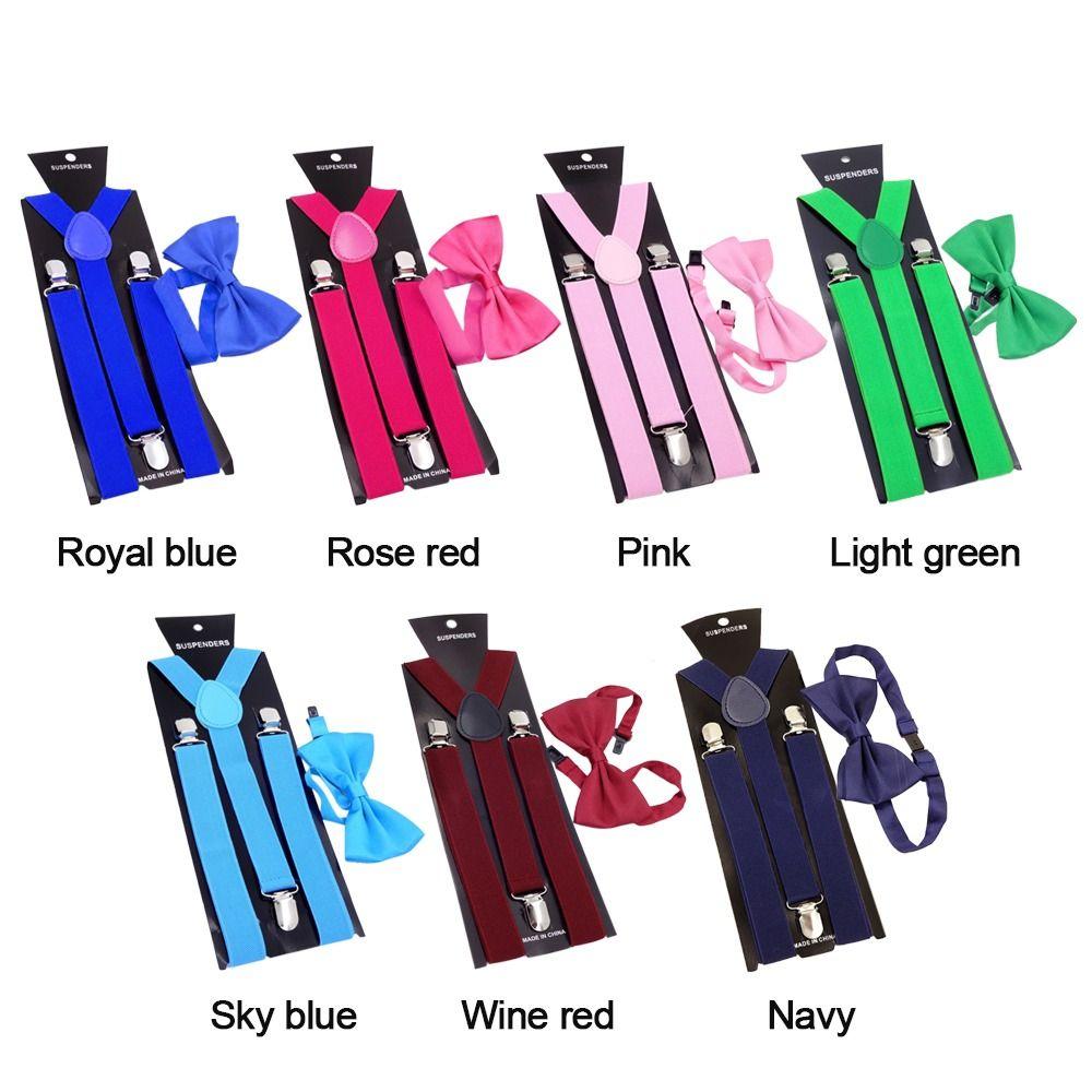 Gift Men Women Elastic Leather Suspenders Braces Adjustable Straps Bow Ties Set Unisex Suspenders