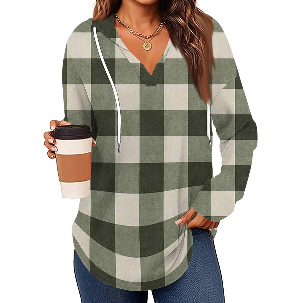 Женские модные толстовки с капюшоном V-образным вырезом с длинным рукавом и цветочным принтом на шнурке, повседневные свободные пуловеры