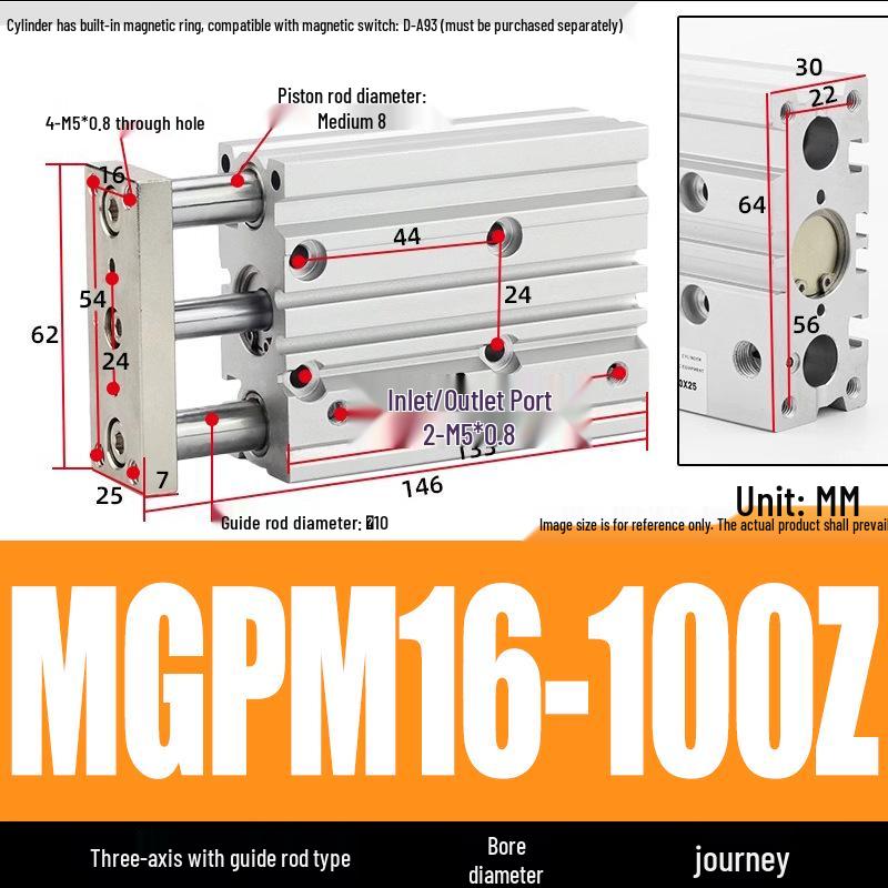 Compact Three-Axis Pneumatic Guided Rod Cylinder 12/16/20/25/32-10/20/40/50/75z