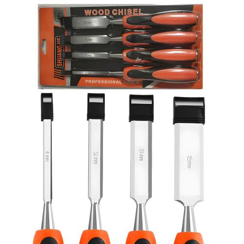 Woodworking Chisel Set, 4 Pieces, 6/12/19/25mm, for Carving, Chamfering, Carving, and Sill Grooves, DIY Tools, Carving, and Grooving Wood
