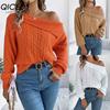 Осень и Зима Повседневный и Сексуальный Пуловер с Лацканами и Открытыми Плечами с Длинными Рукавами для Женщин