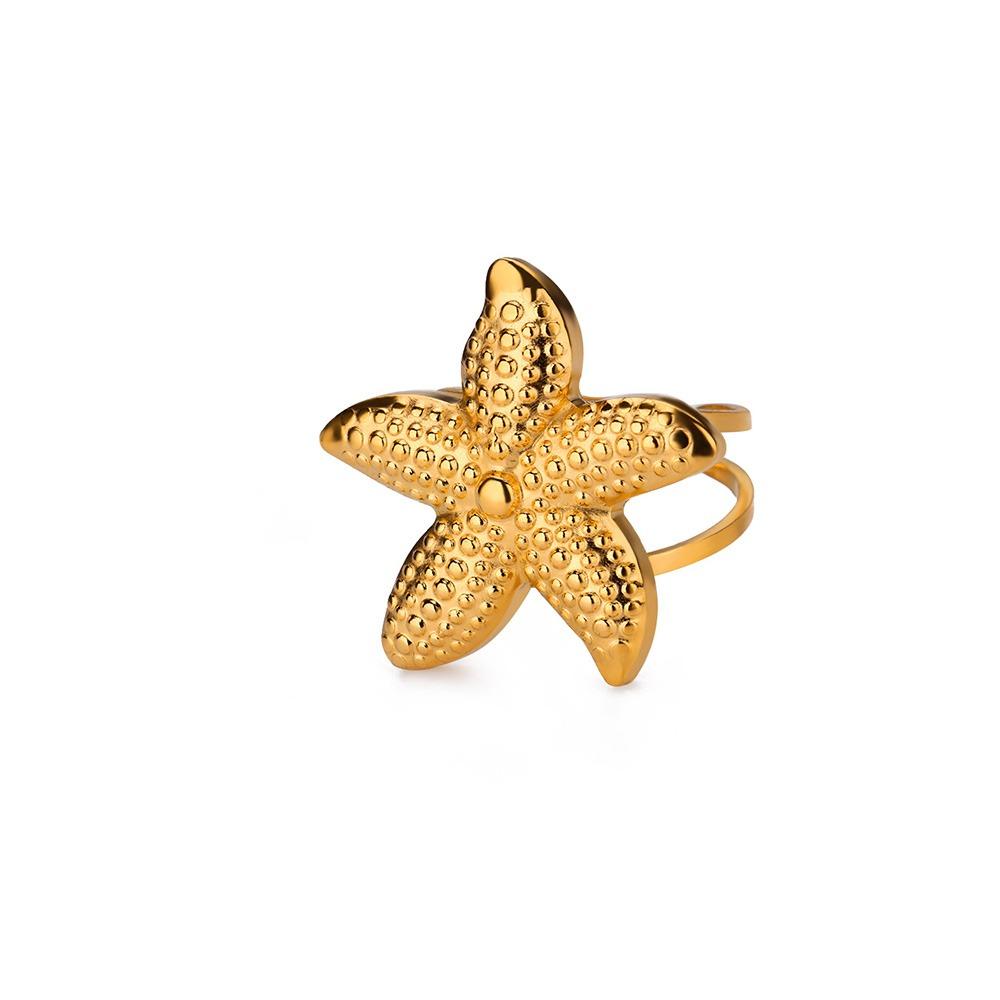 Vintage Conch Starfish Ring For Women Gold Color Stainless Steel Open Adjustable Wedding Summer Beach Party Ocean Jewelry Gift