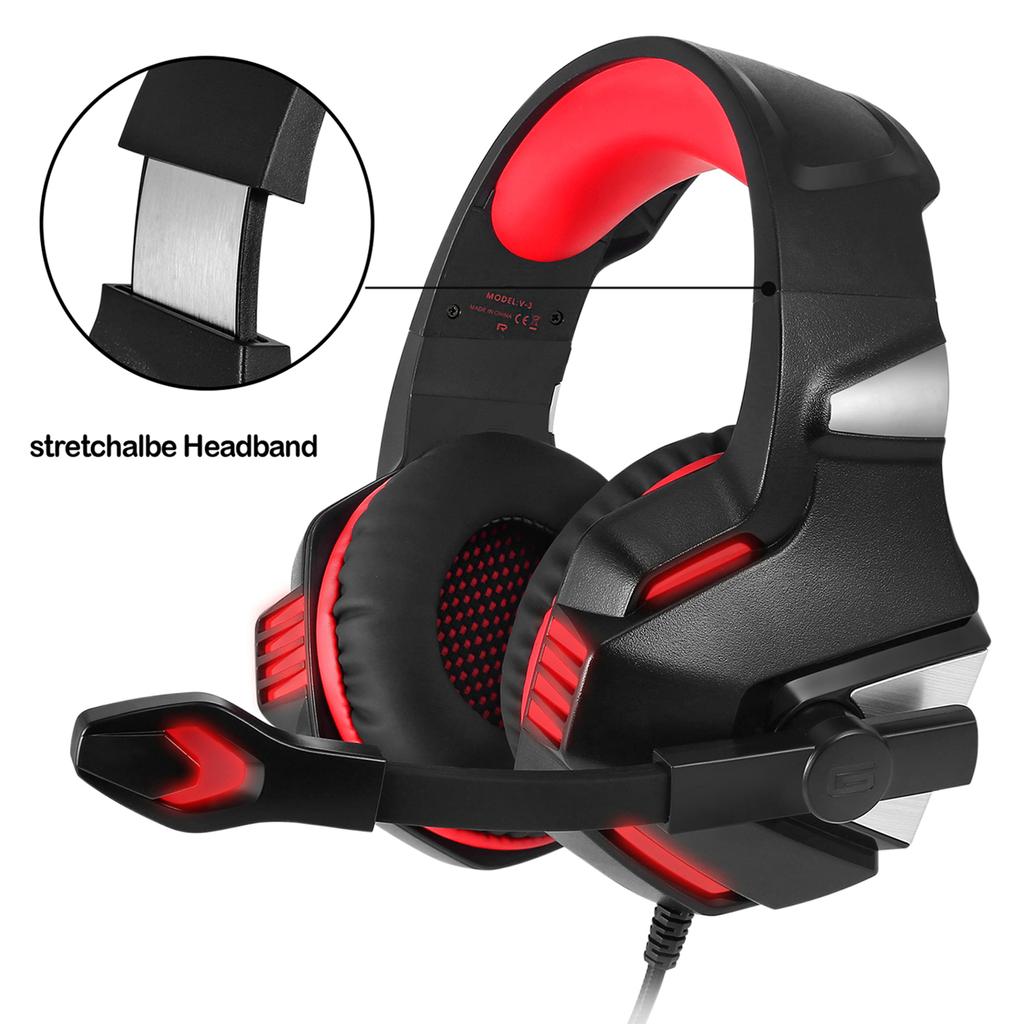 V3 3.5mm Wired Gaming Headset Noise Canceling E-Sports Earphone Over Ear Headphones 50mm Dynamic Coil Speaker Automatic Noise Reduction 3.5mm + USB In
