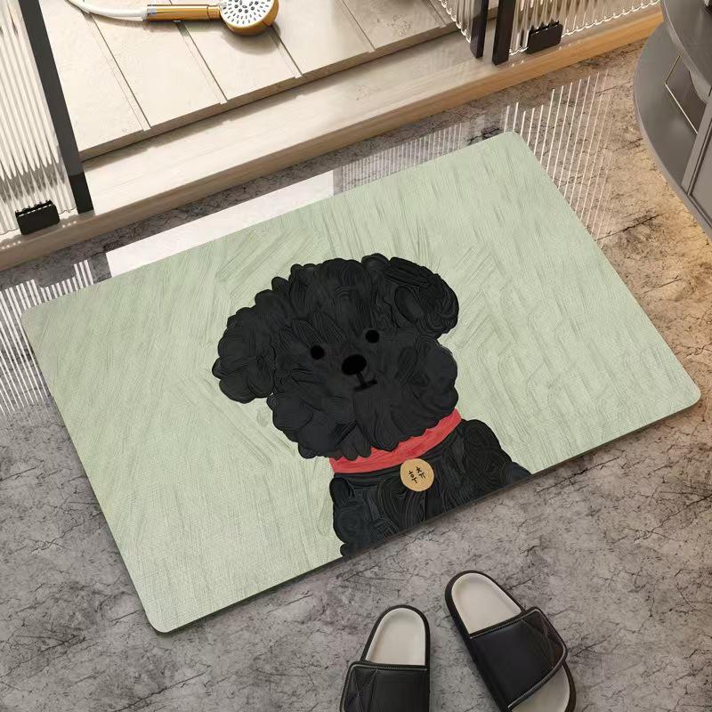 Velvet Puppy Oil Painting Absorbent Floor Mat for Entryway and Bathroom