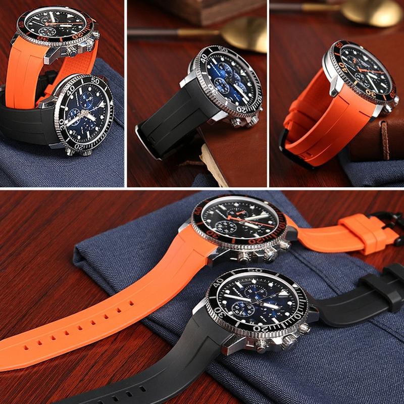 Черный силиконовый спортивный ремешок для часов Tissot 1853 Starfish Diving T120, 22 мм, изогнутый конец