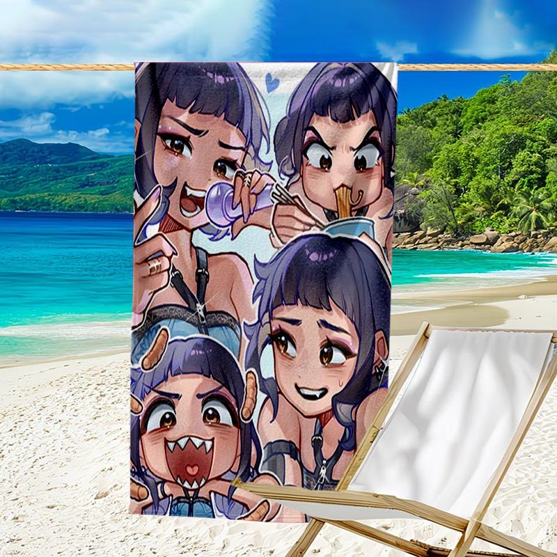 1pc KPop Demon Hunters ZOEY6 Beach Towel, Beach and Seaside Swimming Pool Equipment, Fashion Pattern, Rectangular, Travel Essentials