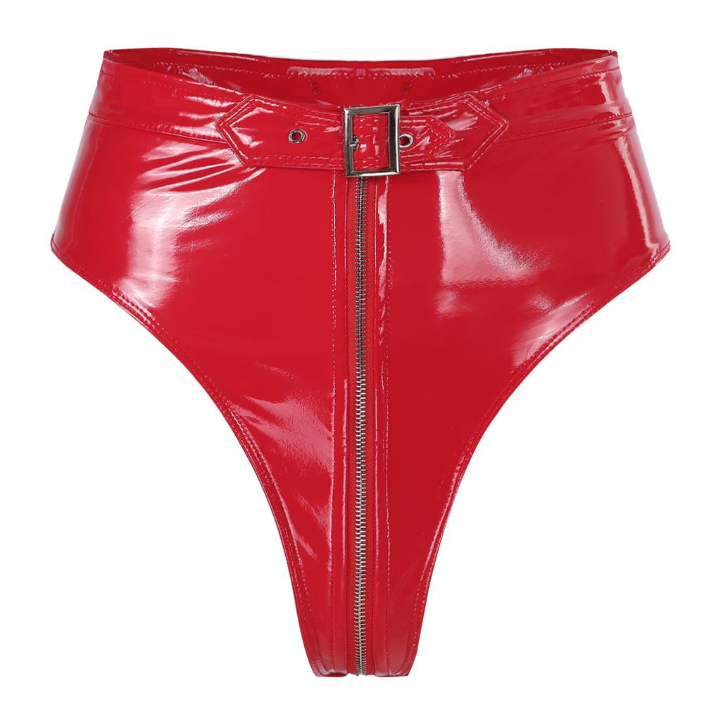Women's Shiny Latex Booty Shorts High Waisted Zipper Hot Pants Rave Dance Bottoms