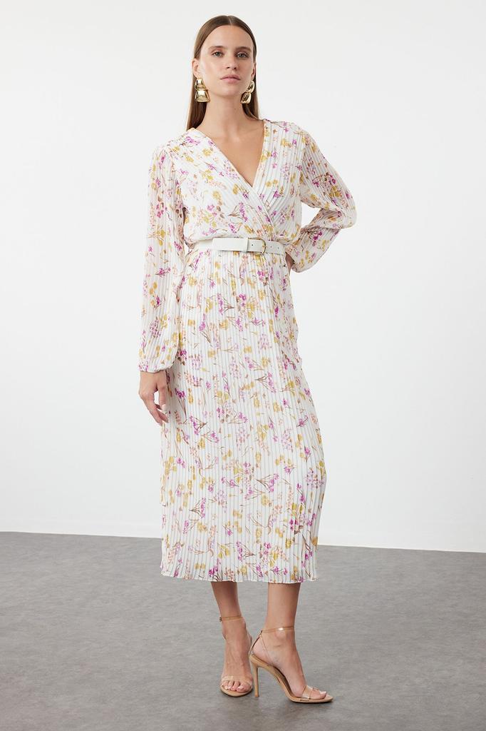 Женское стильное платье Черное шифоновое тканое платье трапециевидной формы с поясом и плиссировкой макси