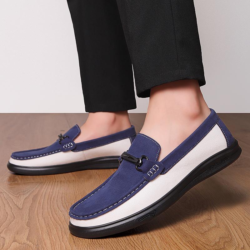 Fashionable Handmade Stitched Loafers Branded Urban Business Man Commuting Leather Shoes Mens Cowhide Suede Casual Leather Shoes