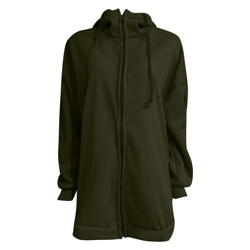 Women's Zip Hooded Long Sweatshirt Lightweight Loose Long Sleeve Casual Sweatshirt With Pocket