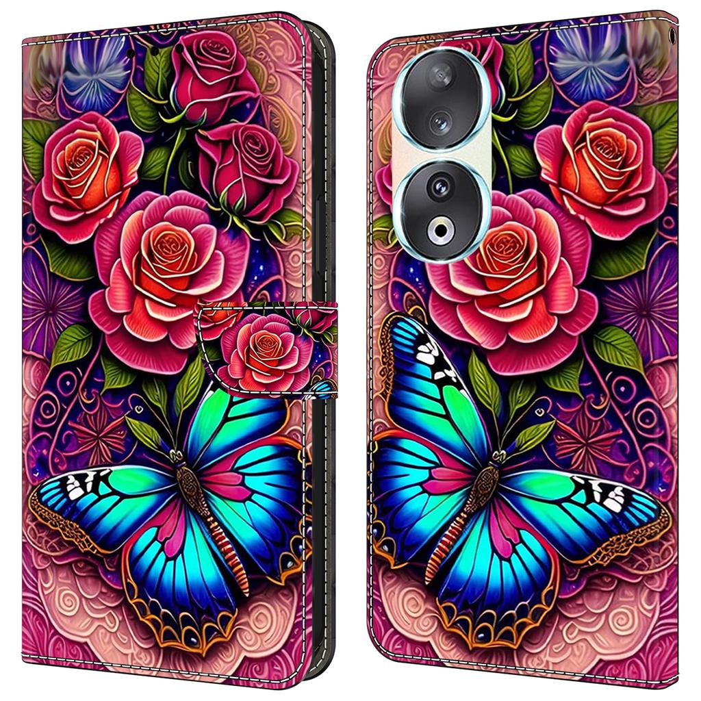 For Honor 90 Phone Case Pattern Print Magnetic Clasp Scratch-resistant Leather Cover