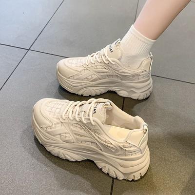 Клетчатая обувь женская платформа весна новая повседневная спортивная обувь жареная улица трендовая белая обувь на высокой подошве