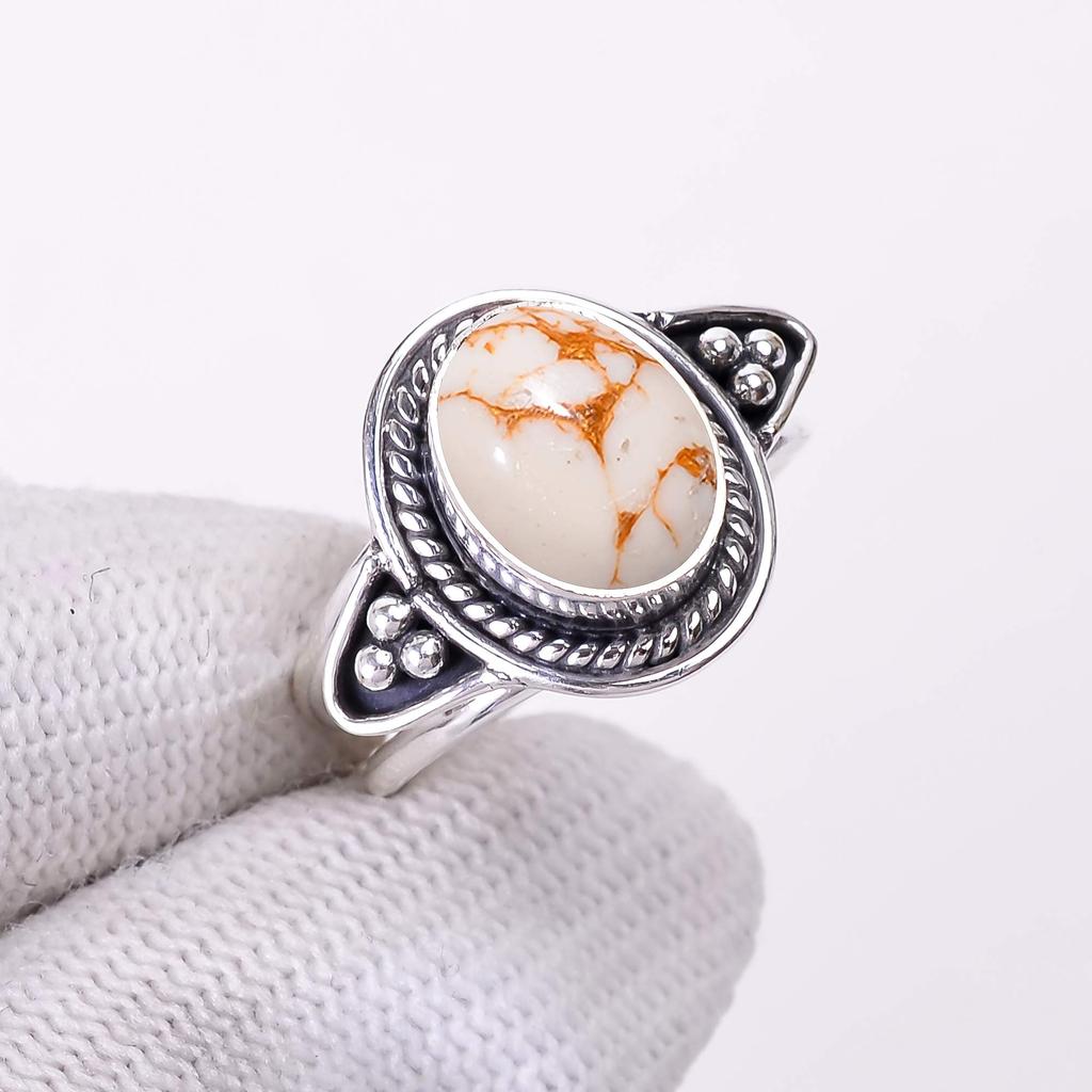 Copper White Turquoise Designer Handmade Oxidised 925 Sterling Silver Ring V2937, White Ring, Oval Ring, Valentin's Day Gift, Gift For Her, Birthday G