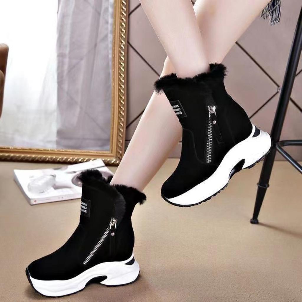 Women's Ankle Boots Warm Fleece Thick Sole Winter Snow Boots Fashion Zipper Wedge Outdoor Sneakers Botas