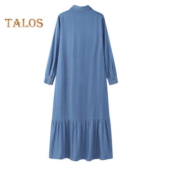 Женское платье макси с отложным воротником и длинными рукавами, однобортный кардиган, свободный однотонный цвет с рюшами в стиле пэчворк, струящийся подол, для путешествий, поездок на работу, весна-лето