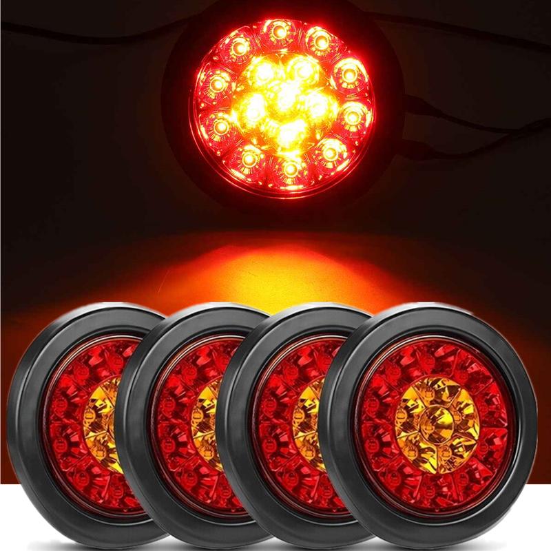 4PCS 4" Round Brake Lights 12V 24V Truck Lights LED Warning Rear Taillight Trailer Side Marker Lamp Car Tail Light Parts