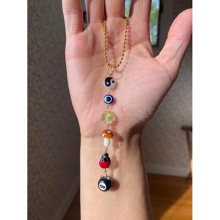 Evil Eye Car Hanging Ornament,Good Lucky Days Car Charm,8 Ball Mushroom Four-Leaf Clover Pendant for Car Rear View Mirror,Cute Boho Evil Eye Ladybug