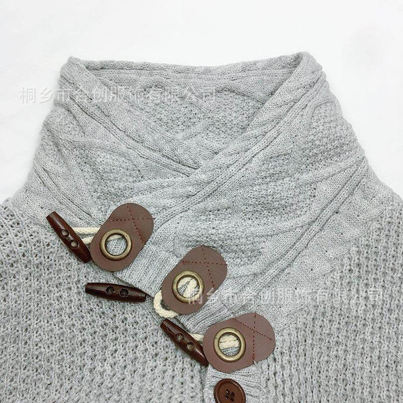 Мужской вязаный свитер-пальто с высоким воротником и пуговицами, большой размер