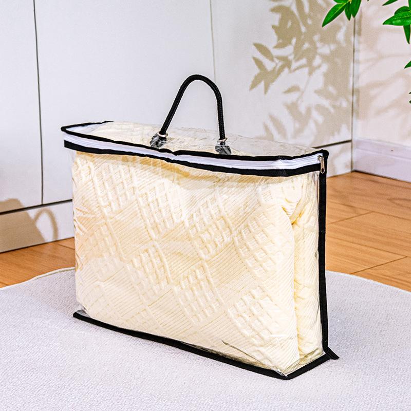 Small Clear PVC Zipper Storage Bag with Handle, Household Bedding/Blanket/Pillow Core Packaging Pouch