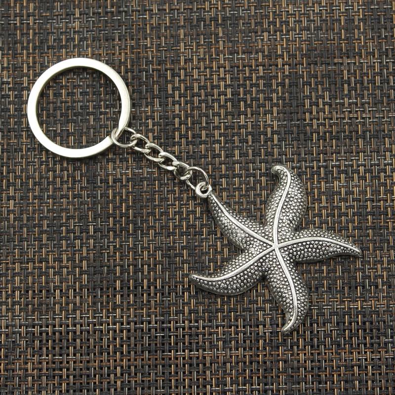 Модный 30 мм брелок для ключей, металлический брелок для ключей, ювелирные изделия, античная бронза, морская звезда, подвеска 50x43 мм