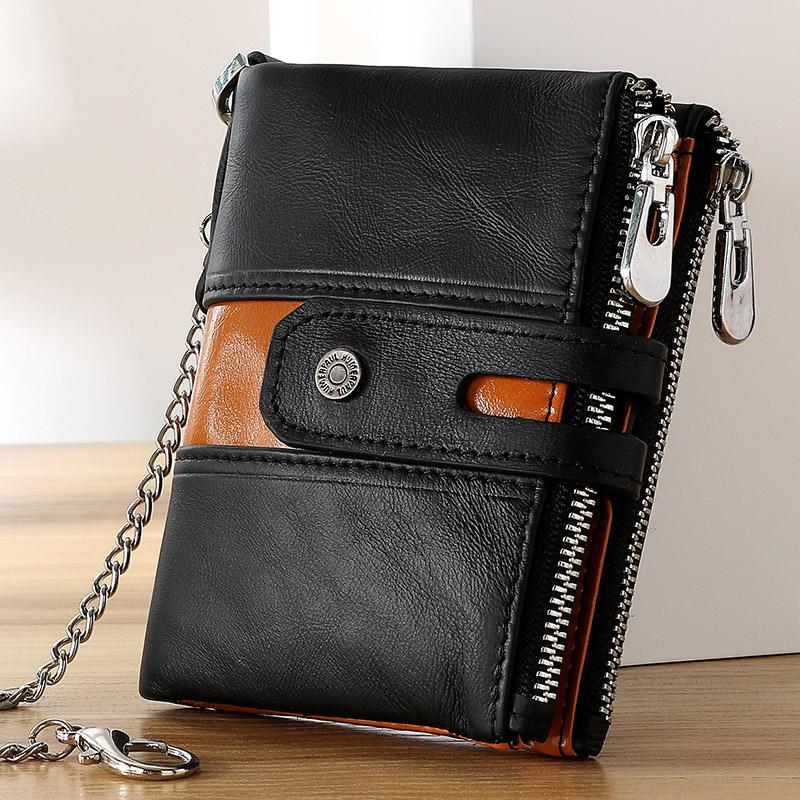 Humerpaul Genuine Leather Wallet Men Coin Purse Hasp Black Color With Chain Male Wallet Portomonee PORTFOLIO Money Bag Small
