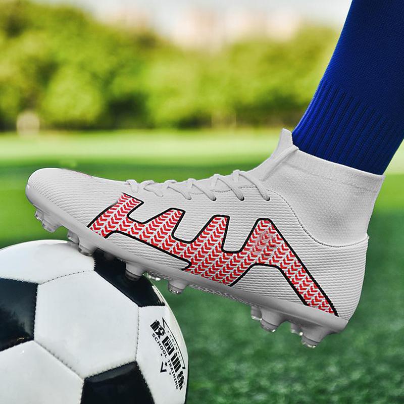 Высокие футбольные бутсы унисекс 35-47 с длинными ногтями AG, детские футбольные бутсы большого размера для тренировок на искусственном газоне