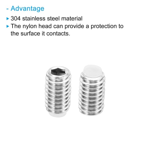 Установочные винты PATIKIL M6 x 10 мм с нейлоновым наконечником, упаковка 5 штук, метрические установочные винты с шестигранной головкой и чашеобразным концом, предотвращающие скольжение, крепежные элементы с внутренним шестигранником, нержавеющая сталь 304