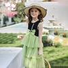 Girls' Summer Sweet Bow Sleeveless Tiered Mesh Dress