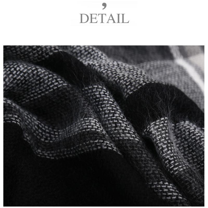 Men's and Women's Autumn and Winter Elegant Wide Black and White Plaid Scarf, Shawl