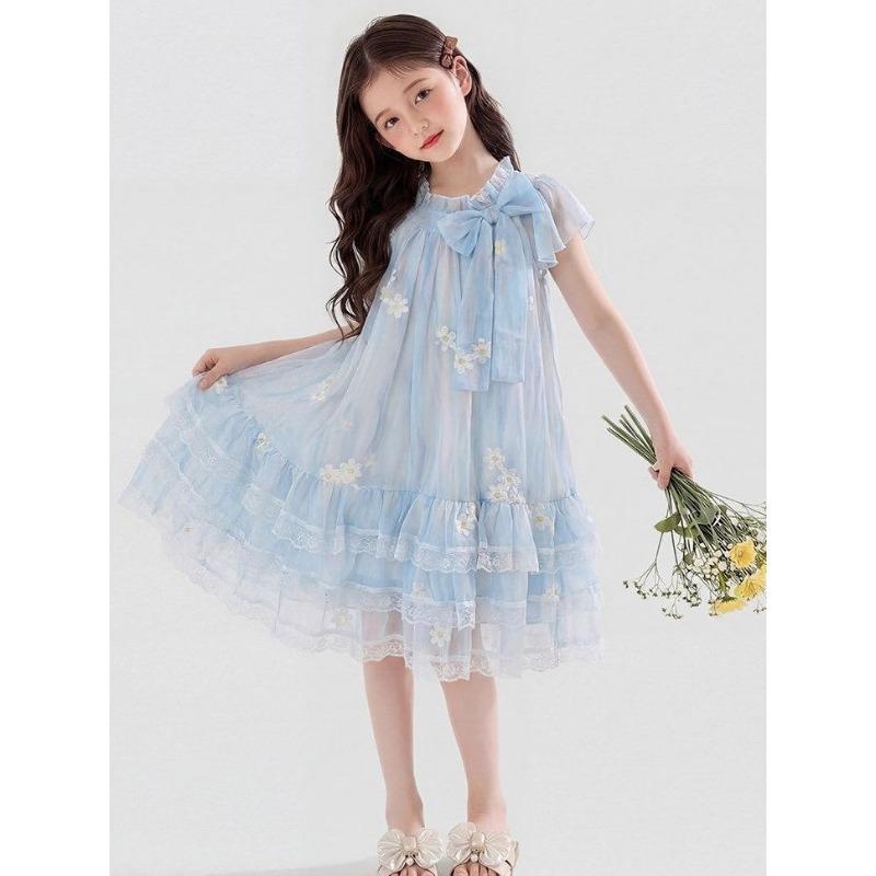 Sweet Light Blue Dress for Girls - Summer Children's Princess Floral Dress