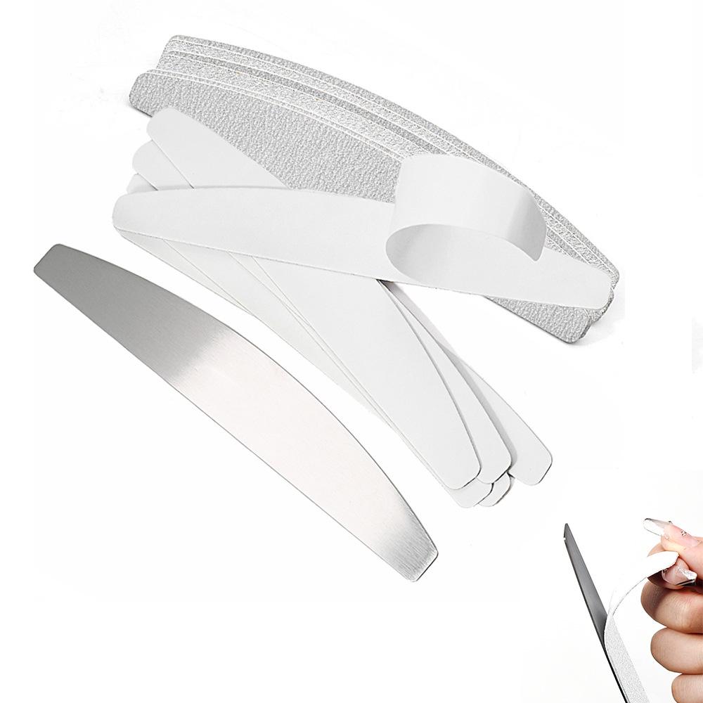 Tearable Gray-White Sanding Sheets: Replaceable Half-Moon Nail File with Stainless Steel Core for Shaping and Nail Art