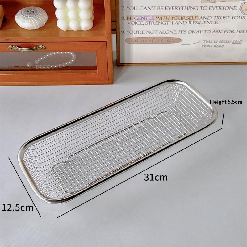 Stainless Steel Mesh Fruit Basket Rectangular Wire Storage Tray Easy Clean Draining Tray For Kitchen Vegetable Washing
