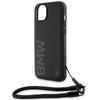 Bmw Signature Leather Wordmark Cord Case For Iphone 15/14/13 - Black