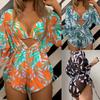 Women's Swimwear In a 3-Piece Leaf Plant Print Triangle Halter Neck Bikini Set with Cover Up Drawstring Side Overalls Jumpsuit