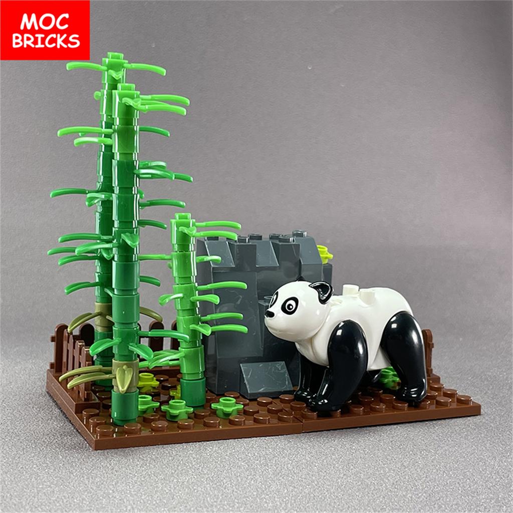 MOC Кубики Бамбуковый Лес Горная Скала Камень Гигантская Панда Строительные Блоки Совместимые Собираемые Частицы Детские Игрушки