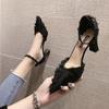 Fashion Coarse heeled high heels for women new spring pointed hollow temperament single buckle strap fairy style follow-up shoes
