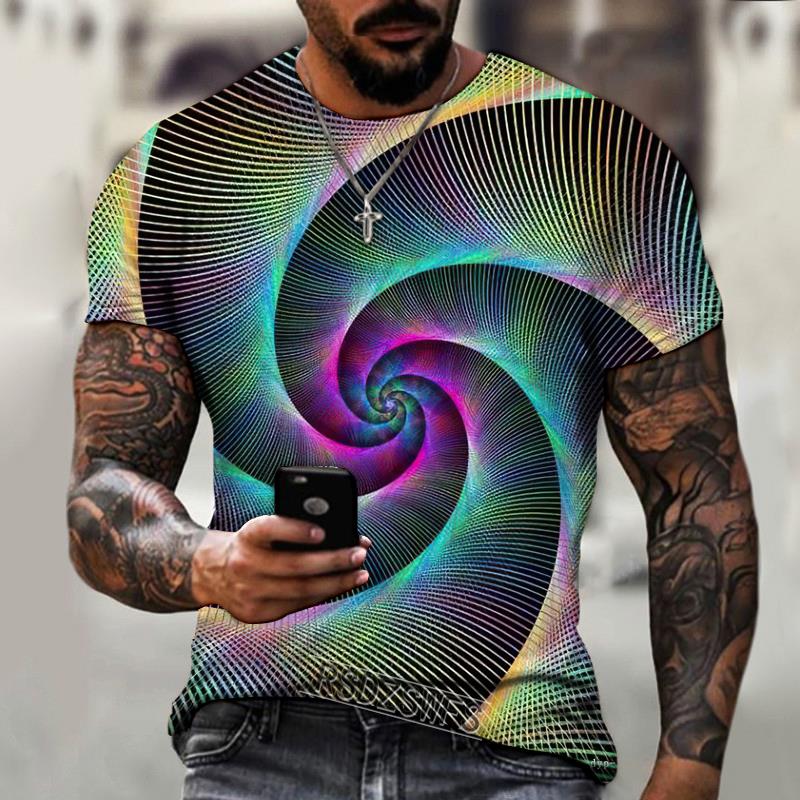 Men's Summer Short-sleeved Technology Whirlpool Digital Information 3d Printed T-shirt