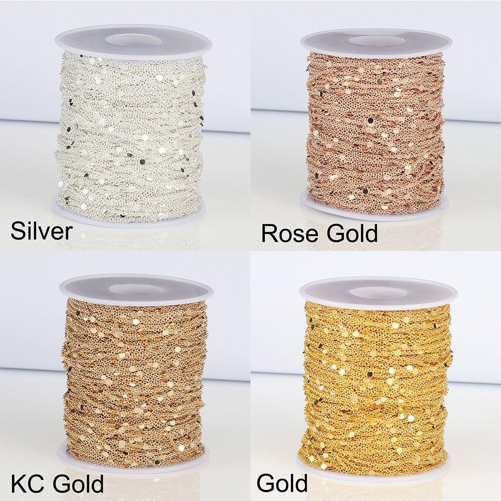 Gold Silver Copper Cable Necklace Components Craft DIY 2M Sequins Chain Findings Jewelry Making